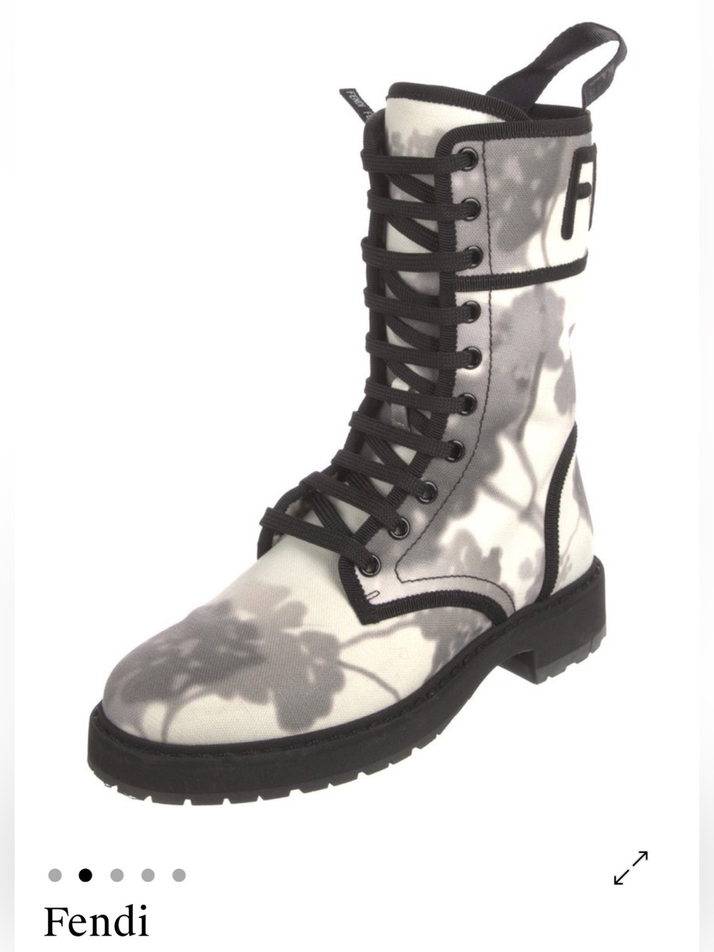 Fendi Black & White Canvas Floral-Print Combat Boots